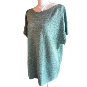 NWT Talbots Womens 100% Linen Knit Sweater X Large Green Short Sleeves Boat Neck